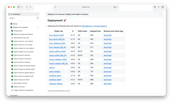 A screenshot of the checks table as GitHub summary